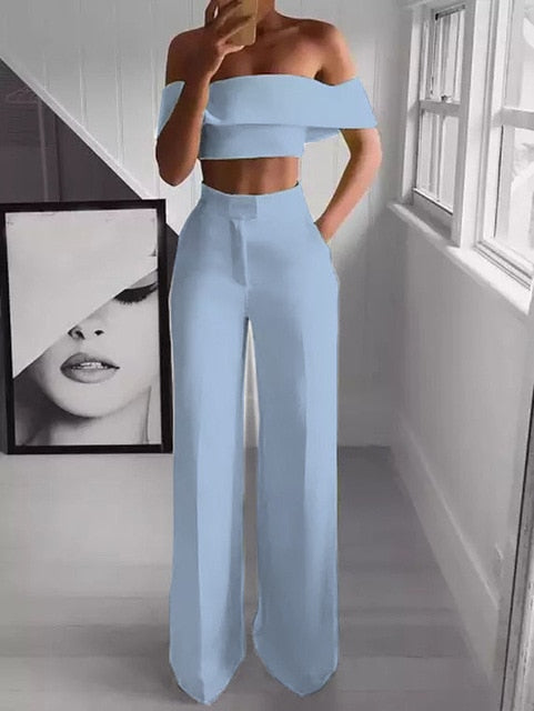 Load image into Gallery viewer, Cropped Top + Long Trousers Set
